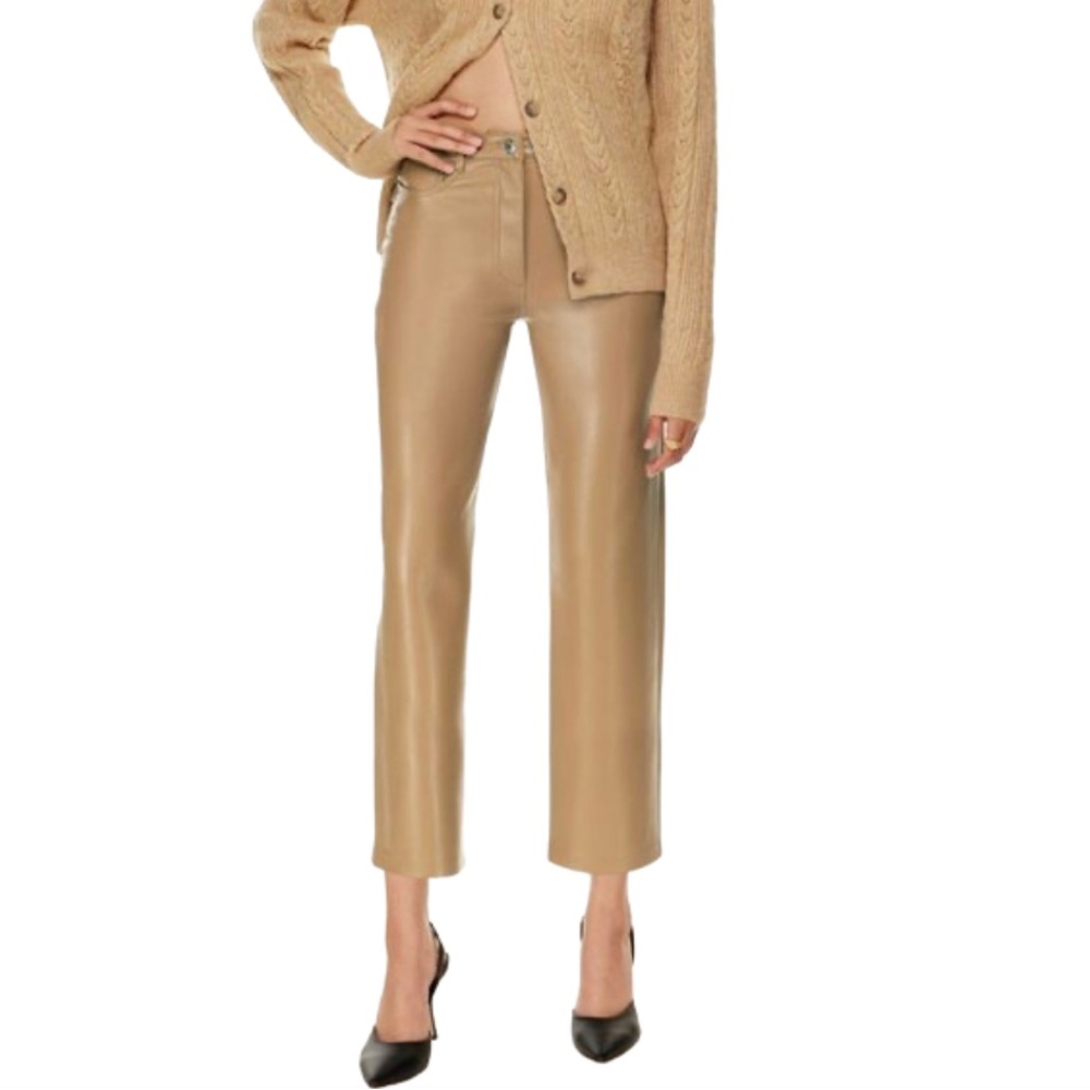 NWT Aritzia Wilfred Melina Cropped High Waisted Vegan Leather Pants Sand Bluff 4